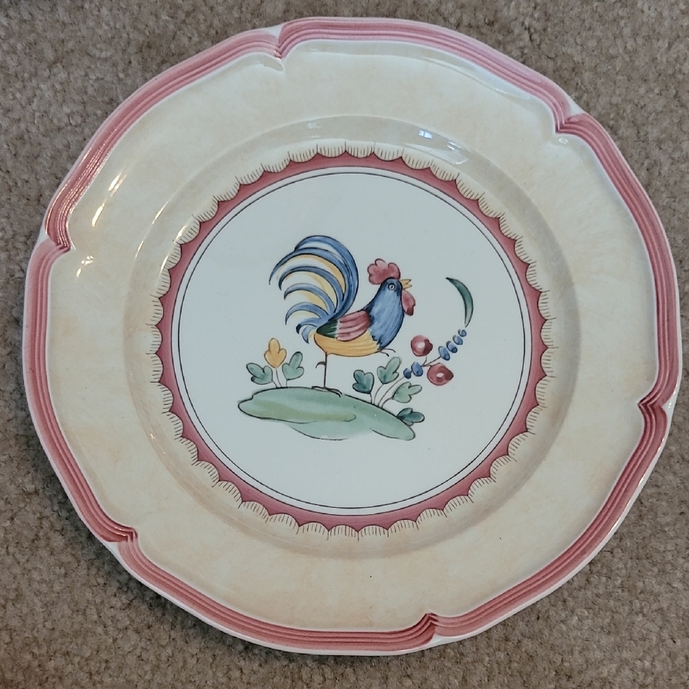 Villeroy & Boch Rooster Plate with Pink and Cream Accents | EVC